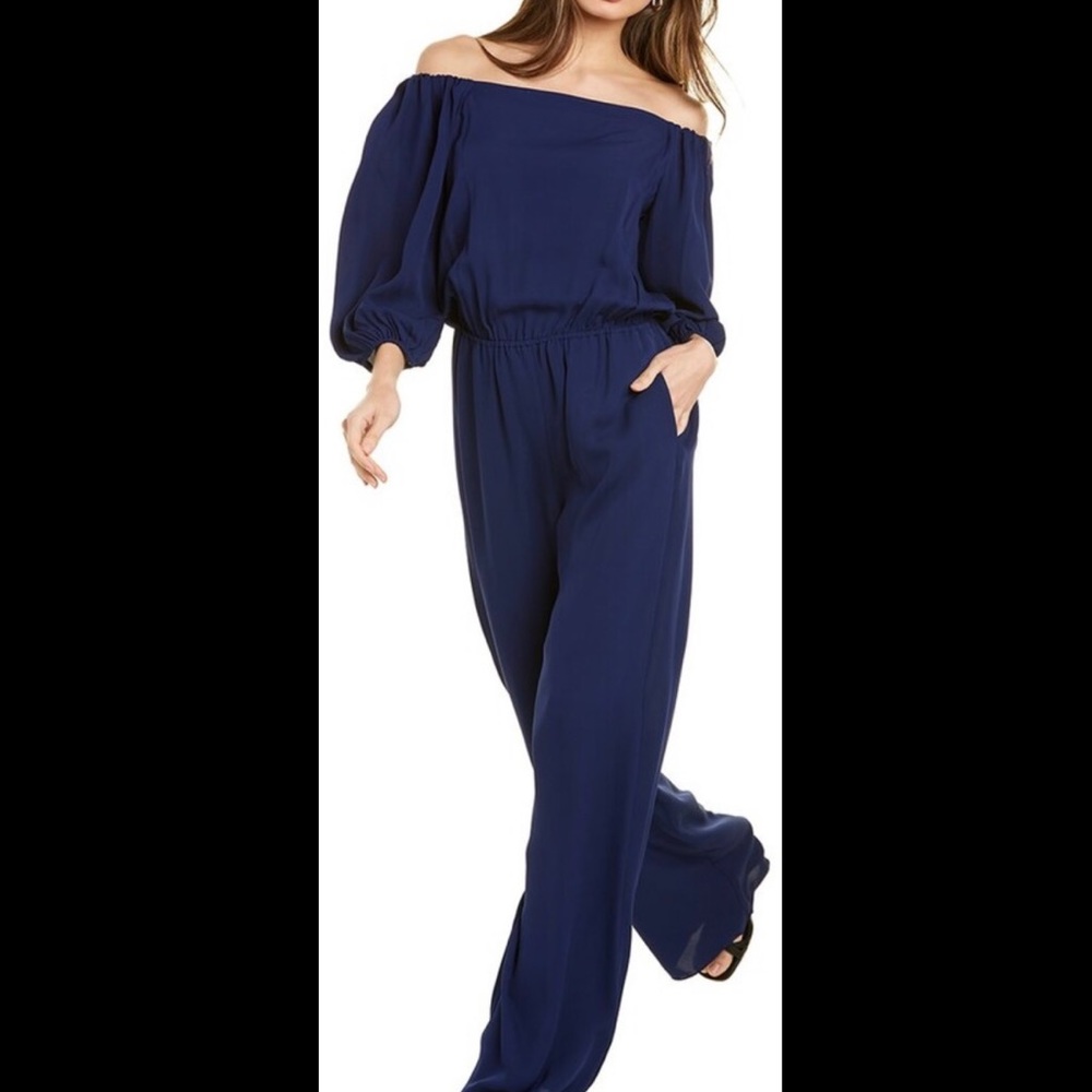 NWT Theory Off-shoulder Silk Jumpsuit, Medium, bright navy (accepting offers!)